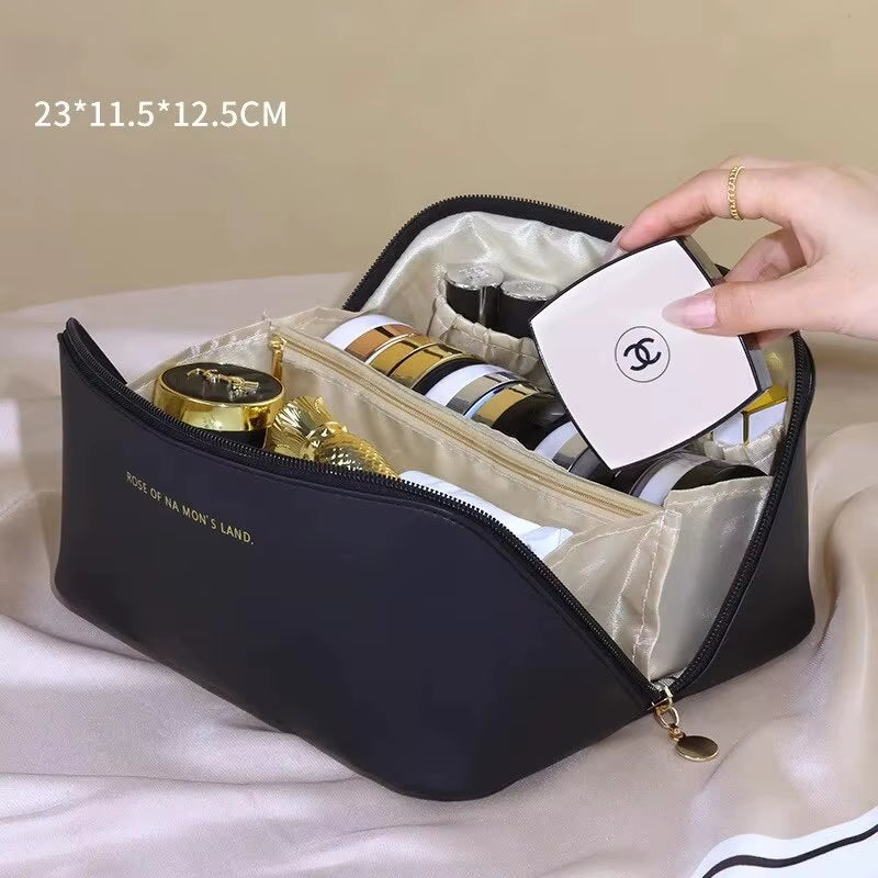 Travel Cosmetic Bag Portable Leather Makeup Pouch Women Waterproof Bathroom Washbag Multifunction Toiletry Kit