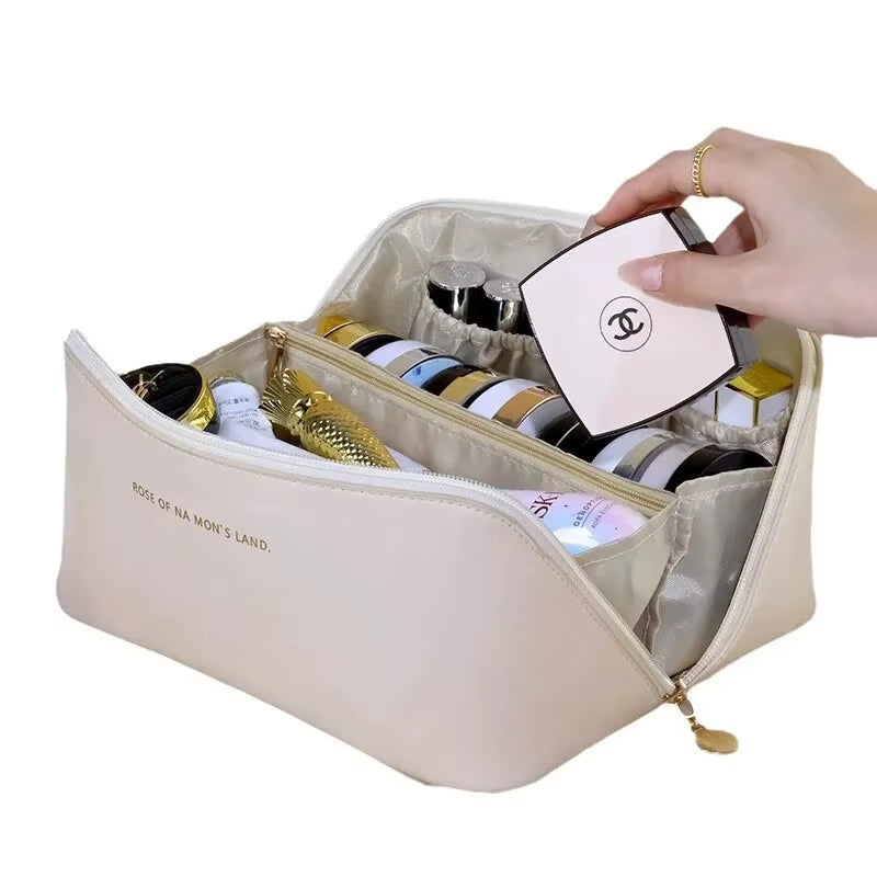 Travel Cosmetic Bag Portable Leather Makeup Pouch Women Waterproof Bathroom Washbag Multifunction Toiletry Kit